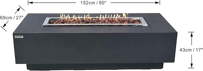 Elementi Granville Gas Fire Pit Cast Concrete Fire Table, Outdoor Fire Pit Electronic Ignition | Canvas Cover, Lava Rock Included | Free AMS Wind Guard | Dark Gray (Natural Gas)
