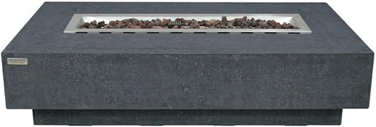 Hampton Concrete Fire Pit 56" x 32" Outdoor Patio Firepit Includes Lava Rocks Modern Fire Pits & Outdoor Fireplaces for Garden, Deck, Indoor & Outdoor Heating