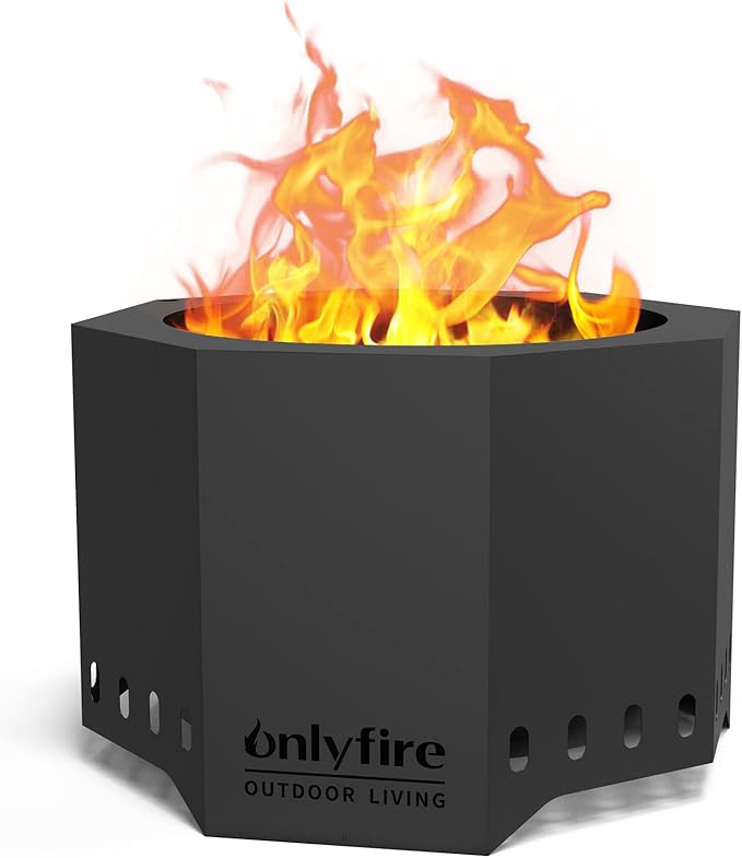 ONLYFIRE OUTDOOR LIVING Fire Pit with Ash Pan, 24" Portable Bonfire Firepit for Camping Tailgating Patio Backyard Party Outside, Smokeless Wood Fire Fireplace, Modern Black FP013