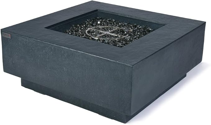 Bergen Concrete Fire Pit 40" x 40" Patio Firepit Includes Fire Glass Modern Fire Pits & Outdoor Fireplaces for Garden, Deck, Indoor & Outdoor Heating