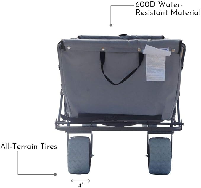 Impact Canopy Folding Collapsible Utility Wagon, Extra-Large Wagon with All-Terrain Wheels, Grey