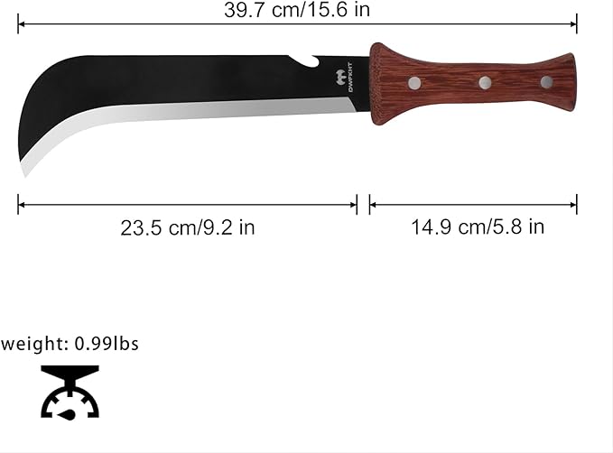 Billhook Sickle Machetes, 15.6" Sharp Machete for Yard Work, Machete for Cutting Trees Heavy Duty, Gardening Machetes with No-Slip Wood Handle and Nylon Sheath, Sickle Knife Machetee for Grass
