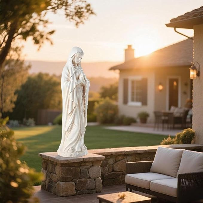 Virgin Mary Statue Outdoor - Large Blessed Mother Mary Sculpture, Virgen de Guadalupe Catholic Figurine for Garden, Yard, Patio, Indoor & Outside Decor, Religious Gift, White, 29.5-Inch