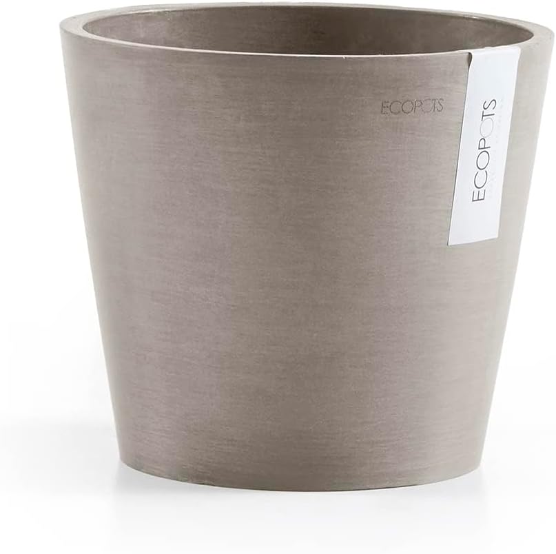 Ecopots Amsterdam Mini Durable Modern Round Recycled-Based Composite Flower Pot Planter, Taupe, 5"