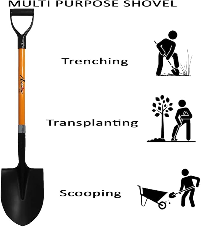 Ashman Heavy-Duty Digging Shovel (6 Pack) 41-Inch with Trenching Blade and Comfortable Handle - Ideal for Garden, Landscaping, Construction, and Masonry - Perfect for Digging Soil, Dirt, and Gravel.