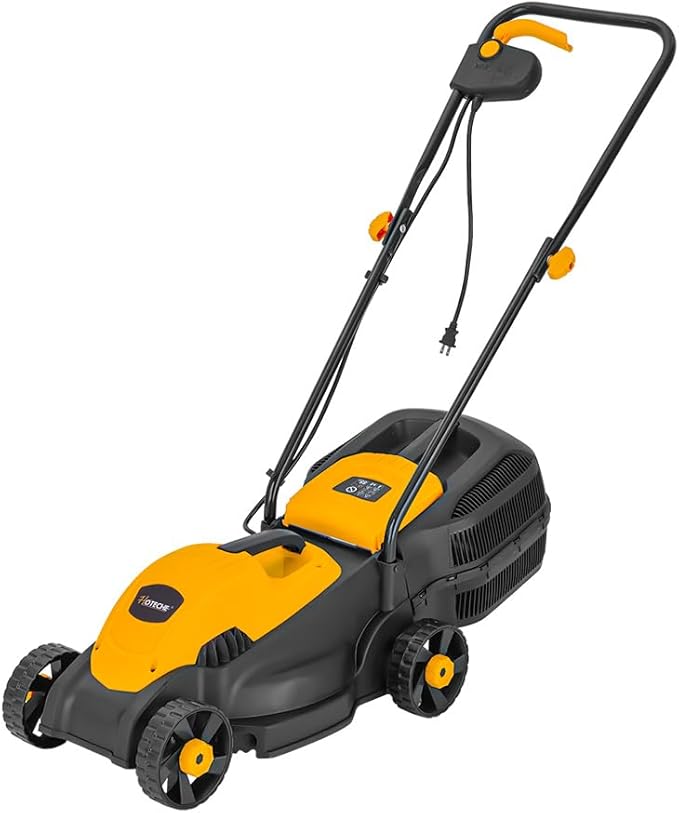 Hoteche 10-Amp Corded Electric Lawn Mower - 12.6 Inch Cutting Width, 30L Grass Bag, 3 Height Adjustments (1"-2.2"), Lightweight Walk-Behind Mower for Small/Medium Lawns (Easy Push Design)