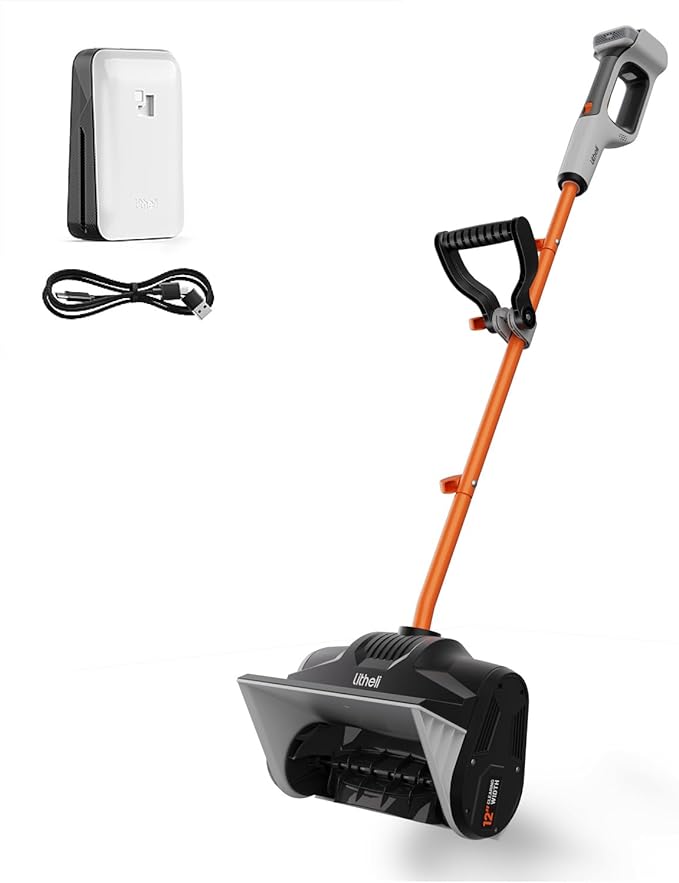 Litheli 20V Cordless Snow Shovel, 12'' Electric Snow Blower with 4 Ah Batteries Included, Lightweight Battery-Powered Snow Thrower for Driveway & Sidewalk