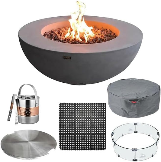 Elementi Round Outdoor Gas Fire Pit Table, Natural Gas Fire Pits for Outside Patio Includes Canvas Cover & Lava Rocks, Firepit Outdoor Fireplace for Backyard Gas Fire Pits & Outdoor Fireplaces