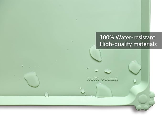 Hoki Found X-Large Silicone Pet Feeding Mats - Non Slip Dog Cat Bowl Mats - Waterproof for Carpet - Jade