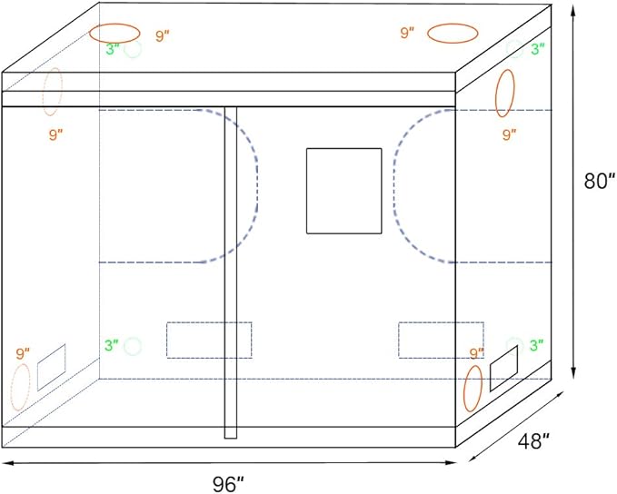 Plant Grow Tent, Black, 240x120x200cm, Indoor Growing, Enclosure with Observation Window and Floor Tray