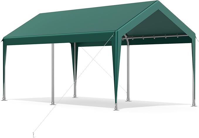 10x20FT Heavy Duty Carport, Portable Car Canopy Garage Boat Shelter Party Tent, UV Resistant Waterproof Carport Canopy with Four Wind-Resistant Ropes, Green