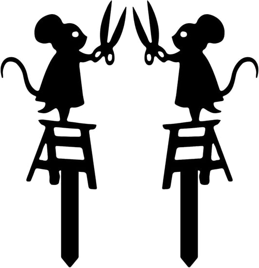 Metal Animal Garden Decor,Funny Mouse Statues for Flower Planter,Indoor and Outdoor Decoration-2 Pack