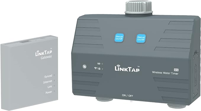 LinkTap D1 Smart Sprinkler Timer | Requires Gateway | 2-Outlet Water Timer for Garden Hose, Wider Range Than WiFi Hose Timers, App & Voice Control, Weather Adaptive, Smart Irrigation System for Yard