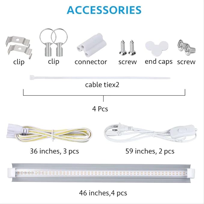 Grow Light for Indoor Plants,4ft T8, 180W(4 x 45W, 1080W Equivalent), Super Bright, Full Spectrum Sunlight Plant Light, LED Grow Lights for Indoor Plants, Greenhouse, 4-Pack