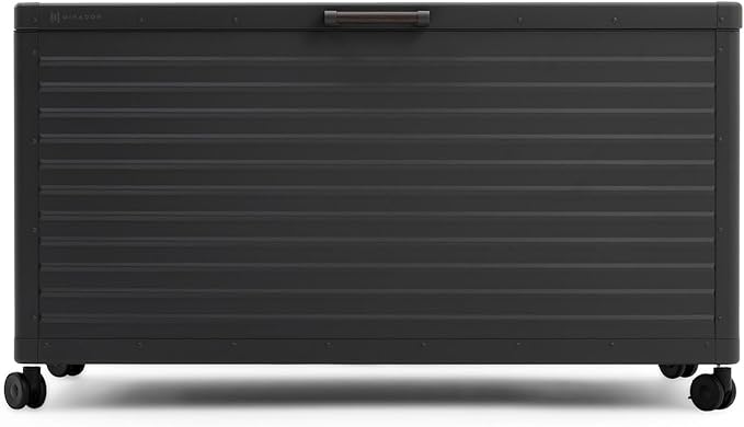 134 Gallon Outdoor Storage Box Waterproof, Metal Deck Box with wheels for Patio Furniture, Garden Tools, Outdoor Cushion, Charcoal