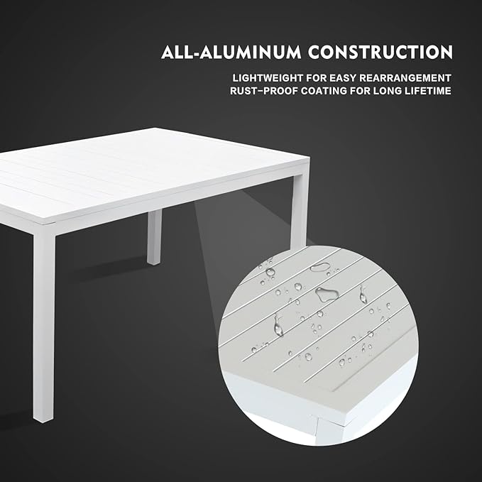 36 Inch Aluminum Outdoor Dining Table - Square Patio Table for 4-Person, Weather-Resistant Dining Table Furniture for Lawn Backyard Garden Deck Kitchen Indoor Outdoor Use (White)