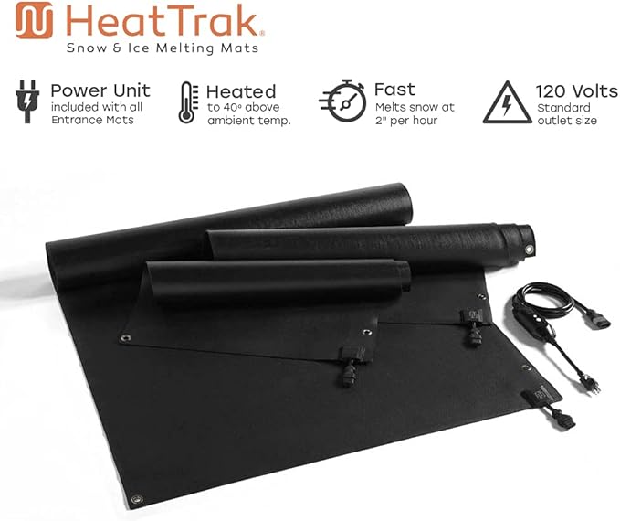 HeatTrak Heated Snow Melting Mats for Entrances - Heated Outdoor Mats - Snow Melting Mats for Winter Snow Removal - Trusted Snow and Ice Melt Products - No-Slip Heating Entrance Mats (24” x 36")