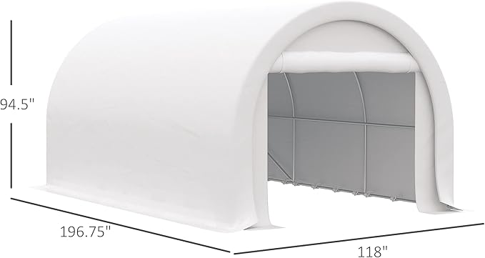 Outsunny 10' x 16' Carport, Heavy Duty Portable Garage Storage Tent with Large Zippered Door, Anti-UV PE Canopy Cover for Car, Truck, Boat, Motorcycle, Bike, Garden Tools, Outdoor Work, White