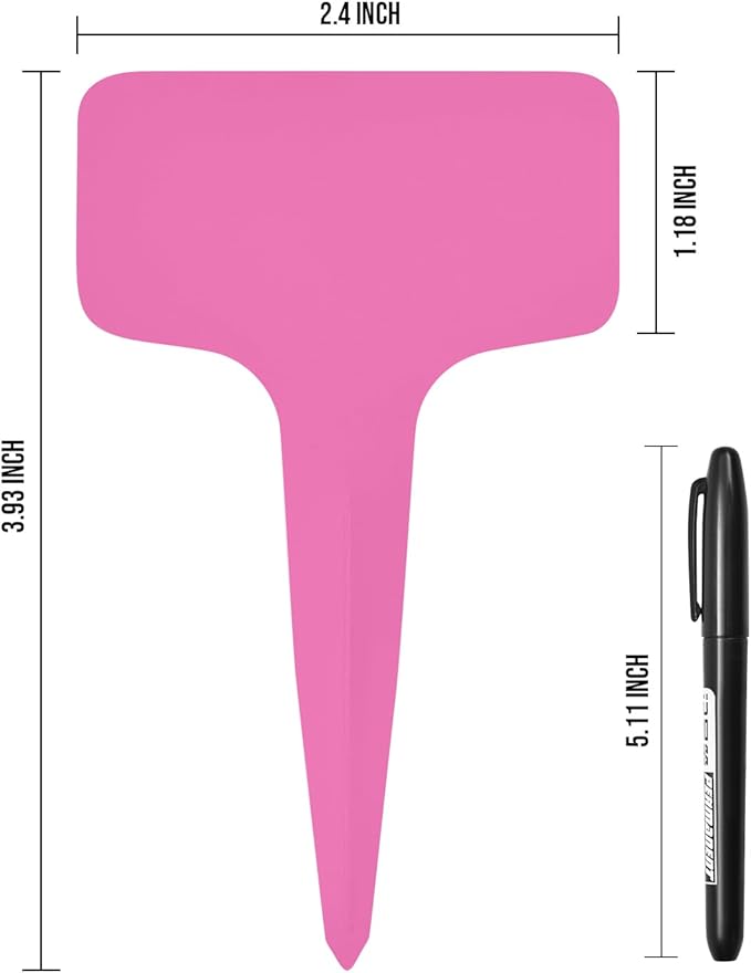 Plant Labels 200 Pcs Yuanling T-Type Plastic Garden Tags Waterproof Plant Sign Stakes Nursery Garden Makers for Seedlings Flower Vegetables Herb Potted Belt Permanet Marker Pen (Pink)