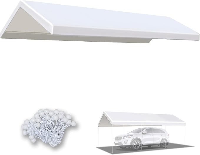 YardGrow 10x20 FT Carport Replacement Canopy Cover Garage Shelter Outdoor Carport Canopy Top Tent Shelter Tarp, Canopy ONLY (White)