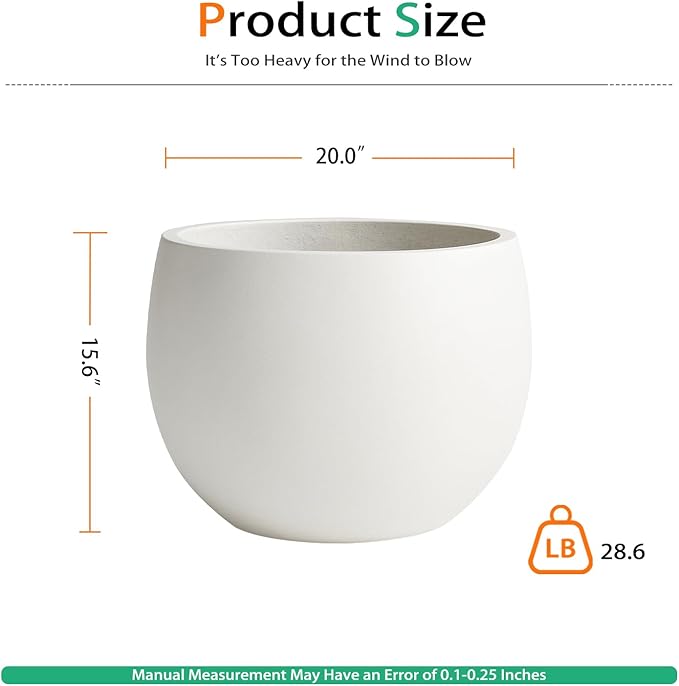 Ball Concrete Planter Outdoor Indoor, Large Tall Cement Plant Pots for Trees Flowers (White, 20 inch)
