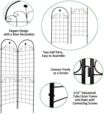 4 Pack Metal Garden Trellis for Climbing Plant Rose Stand, Cream White Outdoor 86.7'' Tall Flower Support Iron Garden Fence, Black 86.7''H