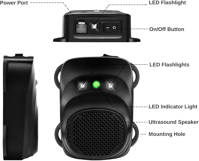 Car Rodent Repellent Ultrasonic Under Hood Animal Repeller Mouse and Rat Deterrent with LED Strobe – Engine Bay Pest Control Device for 12V 24V Vehicle, Automobile, Truck, RV
