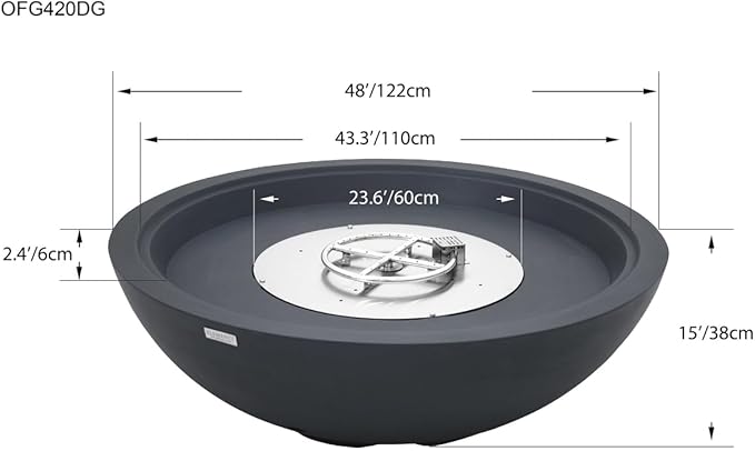 Rose Bowl Concrete Fire Pit 48" x 48" Outdoor Patio Firepit Includes Lava Rocks Modern Fire Pits & Outdoor Fireplaces for Garden, Deck, Indoor & Outdoor Heating