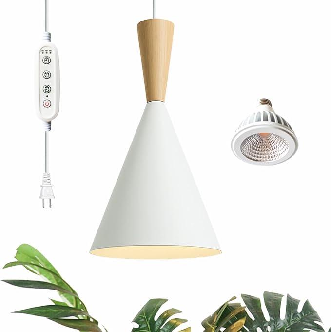 Hanging Grow Lights for Indoor Plants, Full Spectrum, with Timer and 15FT Power Cord, 20W Pendant Plant Lights for Indoor Growing, Large Tall Plant, Garden, Flowers, Greenhouse(White)
