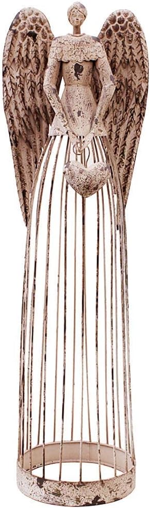 Linfevisi Garden Angel Statue Decor Rustic Metal Angel Sculpture Garden Yard Art Heavenly Home Decor Antiqued Accent Housewarming Gift 32 Inch Tall (Heart)