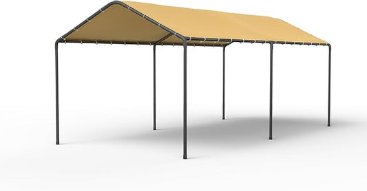 GOJOOASIS 10x20 Carport Heavy Duty Portable Garage Shelter Metal Car Canopy Tent with UV-Resistant & Weatherproof Top Cover for RV & Vehicles (Yellow, 10x20 Without sidewalls)