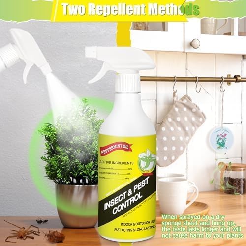 16 oz Peppermint Oil Insect & Pest Spray, Natural Plant-Based Peppermint Oil Spray for Bugs, Mice, Spiders, Ants, and More, Indoor Bug Spray for Home Kitchen