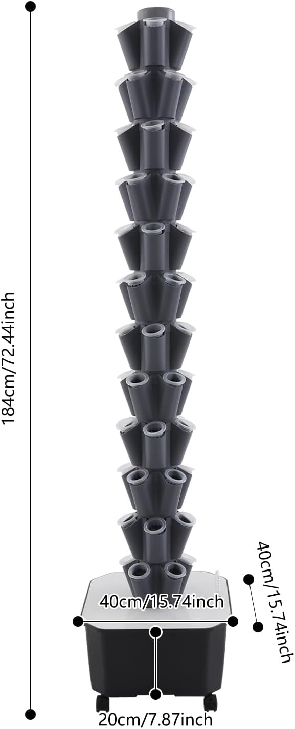 Hydroponic Growing Tower, 12 Layer 60 Pods Hydroponic Grow Towers Kit with Water Pump and Movable Water Tank, Plant Germination Kit with 4 Wheels, for Vegetable, Strawberries, Lettuce