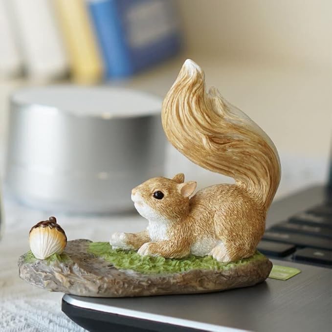 Miniature Fairy Garden Squirrel Figurine- Smart Squirrel Phone Stand Phone Holder