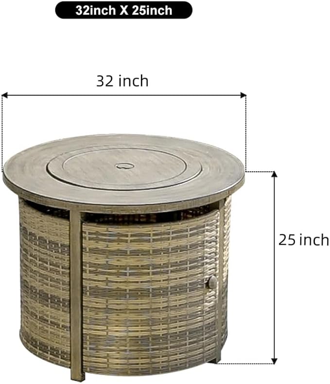 32 inch Propane Fire Pit Table,Wicker Gas Fire Pits Table with Lid & Lava Rocks, 50000 BTU Round Propane Firepit for Outside, Fire Table for Dining,Party, Patio,Yard
