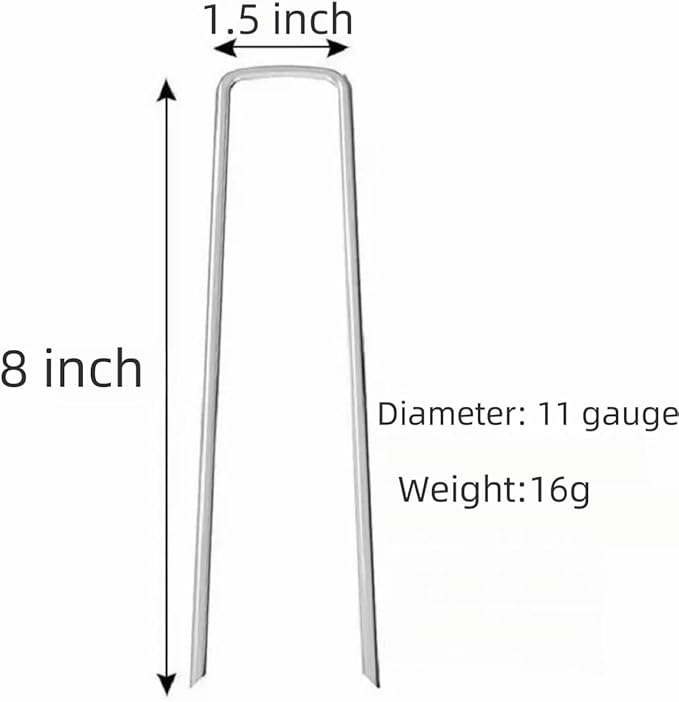 8 inch 20 Pack Silver Galvanized Landscape Staples 11 Gauge Garden Stakes Pins Anti-Rust Ground Stakes U-Shaped Tent Stakes are Used for Weed Barrier, Irrigation Tubing, Yard Lawn, Landscape Fabric