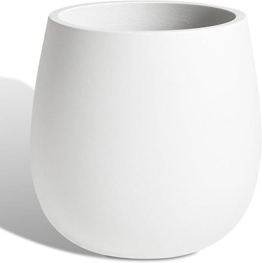 Oval Concrete Planters for Outdoor Plants, Large Tall Cement Flower Pots Indoor for Garden, Front Porch, Patio (White, 18.5 inch)
