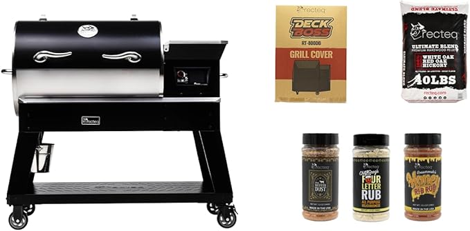 recteq Pellet Grill - Deck Boss 800 Wi-Fi Enabled Electric Pellet Smoker Grill Bundle, Deck Boss + Grilling Basics Bundle