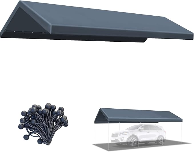 YardGrow 10x20 FT Carport Replacement Canopy Cover Garage Shelter Outdoor Carport Canopy Top Tent Shelter Tarp, Canopy ONLY (Grey)