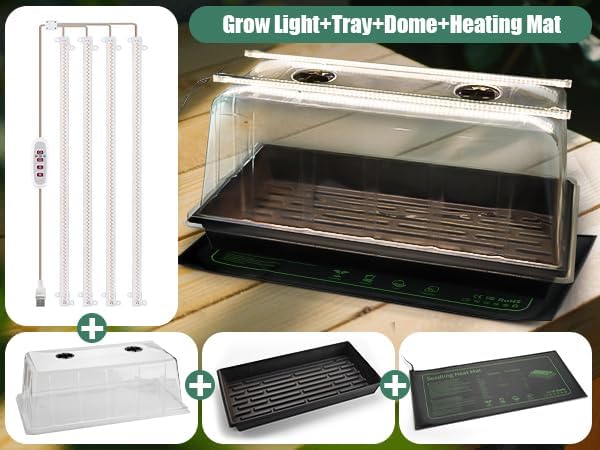 20 Inch Grow Light for Seed Starting for 1020 Trays Full Spectrum LED, Hydroponics Growing System Lights, Indoor Greenhouse Plant Lamp, 8/12/16H Timer & Dimmable Grow Lamp, 4 Pcs