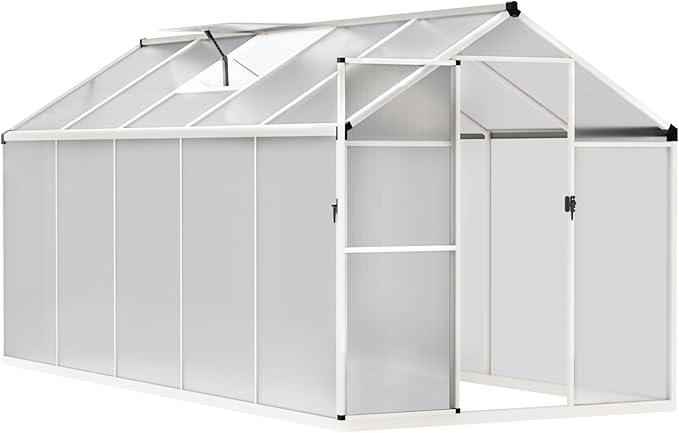 VEIKOU 6' x 10' Greenhouse, Double-Wall Polycarbonate Green House with Adjustable Vent, Aluminum Frame, Rivet Structure, Greenhouses for Outdoors for Yard, Garden, Hobby, White