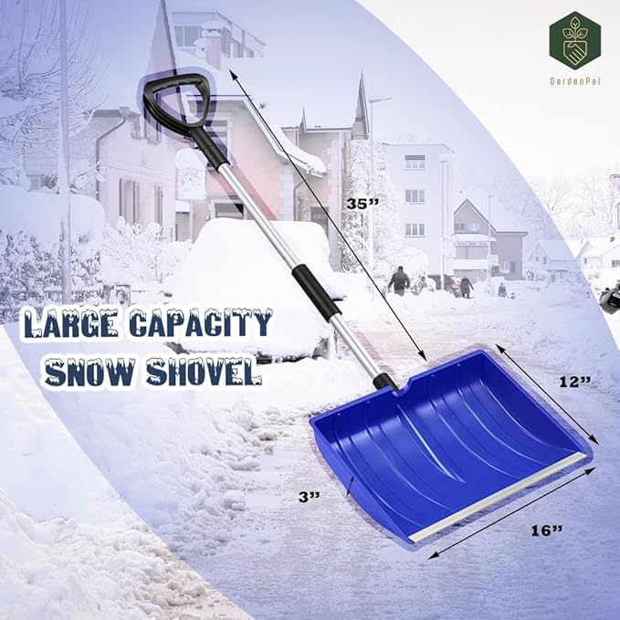GardenPal Snow Shovel for Driveway Car Home Garage, PortableSnow Shovel with D-Grip Handle, Collapsible Snow Sand Mud Removal Tool, Large Capacity, Heavy Duty Metal Collapsible