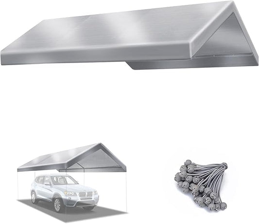 YardGrow 10x20 FT Carport Replacement Canopy Cover Garage Shelter Outdoor Carport Canopy Top Tent Shelter Tarp, Canopy ONLY (Silver)