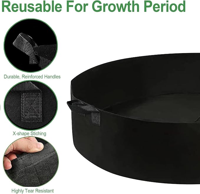 2-Pack 15 Gallon Grow Bags,Round Fabric Raised Garden Beds with 2 Handles,Durable Garden Planter Cloth Pots Container to Grow Vegetables for Outdoor Plants