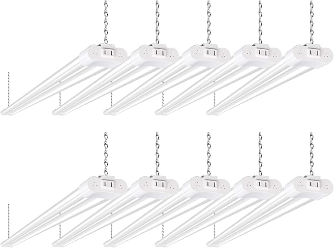 hykolity 10 Pack 4FT Linkable LED Shop Light for Garage, 6500lm, 4FT 60W Utility Light Fixture, 5000K Daylight LED Workbench Bay Lighting with Plug, Hanging or Surface Mount, White - ETL