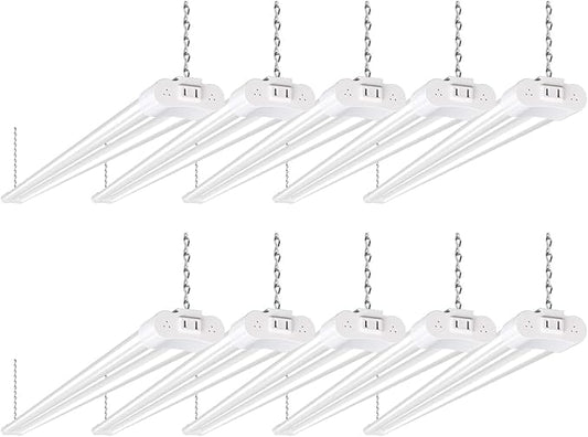 hykolity 10 Pack 4FT Linkable LED Shop Light for Garage, 6500lm, 4FT 60W Utility Light Fixture, 5000K Daylight LED Workbench Bay Lighting with Plug, Hanging or Surface Mount, White - ETL