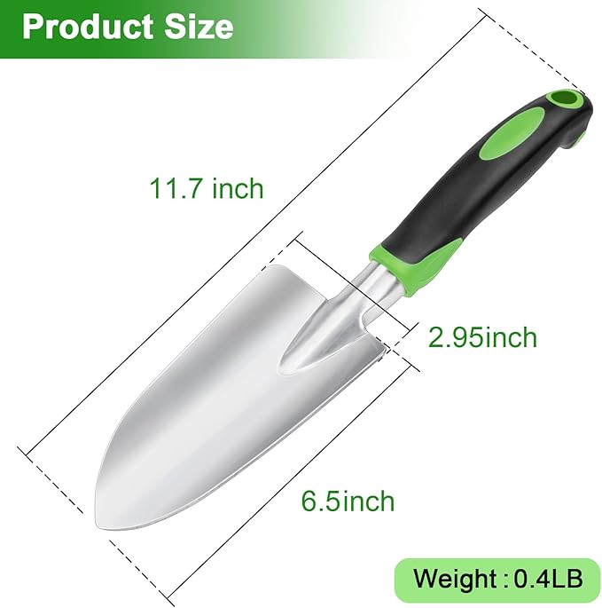 Garden Shovel Hand Trowel, Heavy Duty Hand Shovel with Ergonomic Handle,Garden Shovels for Digging, Rust Resistant Garden Spade Garden Tools for Garden Work, Green
