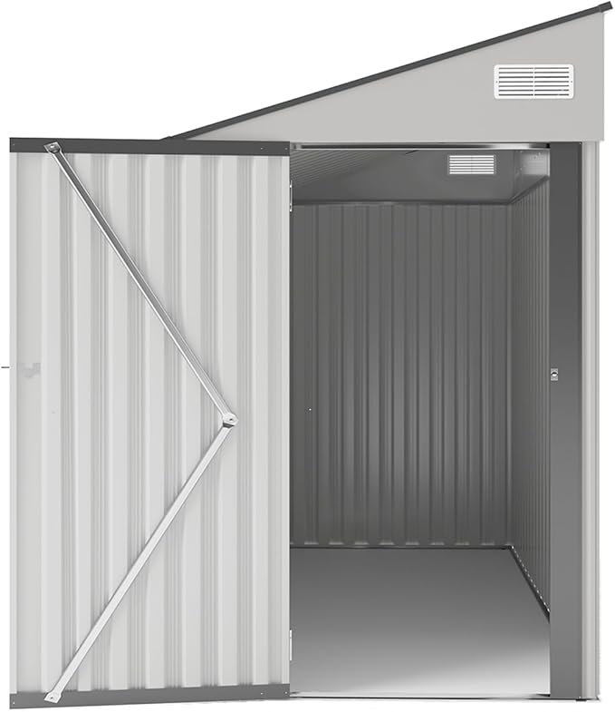 4×8 FT Outdoor Metal Storage Shed,Heavy-Duty Lean to Storage Shed with Lockable Single Side Hinge Door,Waterproof Metal Storage Tool House W/Sloping Roof,Air Vent&Protect Film,for Backyard,White