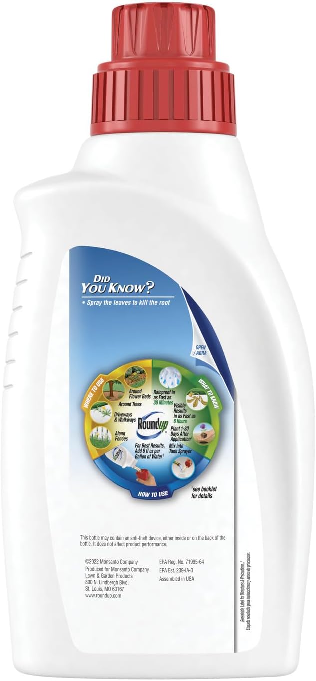 Roundup Weed and Grass Killer₄ Concentrate, Use in and Around Flower Beds, Walkways and Other Areas of Your Yard, 35.2 fl. oz.