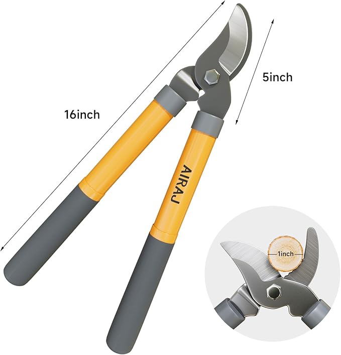 AIRAJ Bypass Loppers for Gardening | 16 Inch Garden Shears | SK5 High Carbon Steel Blade | Plants, Flowers and Tree Trimmer | Pruning Shears | Branch Cutter | Garden Loppers | Cutting 1.5” MAX